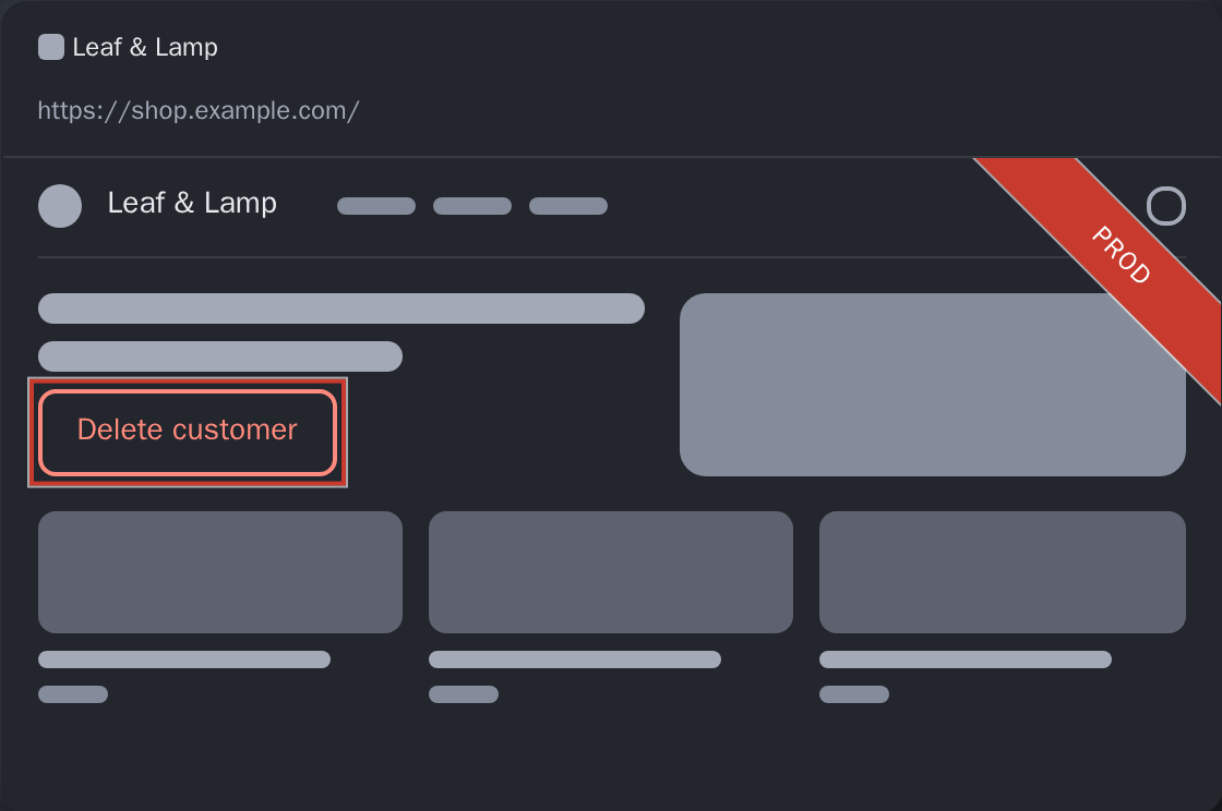 The playground's preview: a mock browser window with a sample web shop and a red PROD ribbon in the top-right corner.
